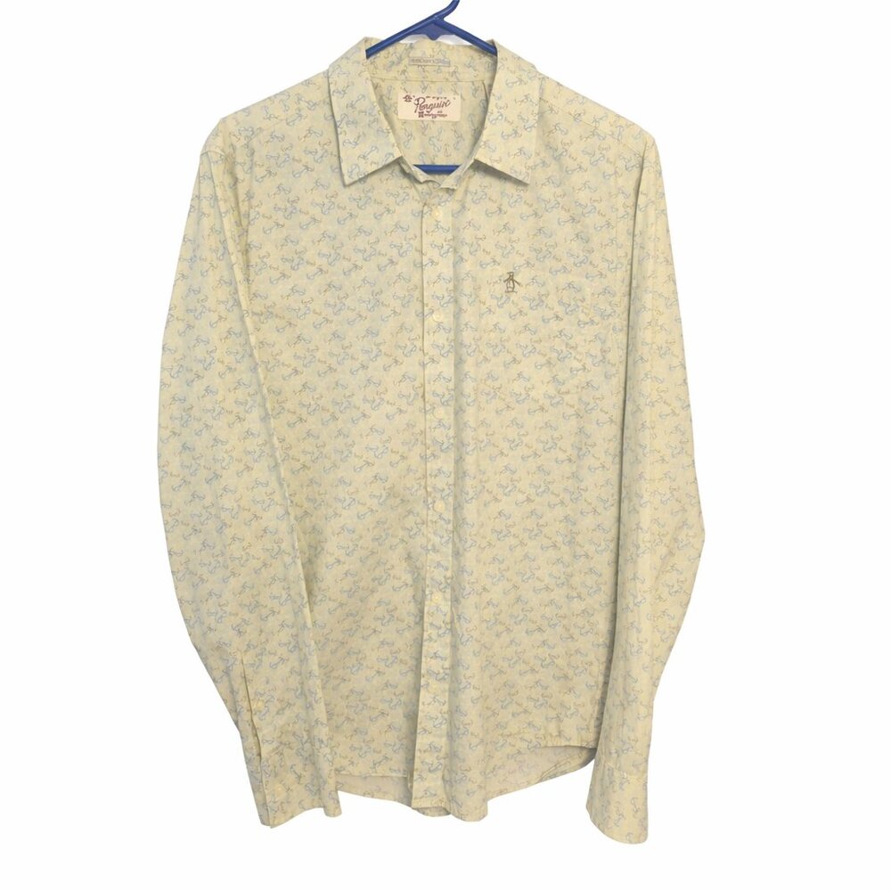Original Penguin Shirt Mens Large Slim Fit Long Sleeve Eyeglasses Print